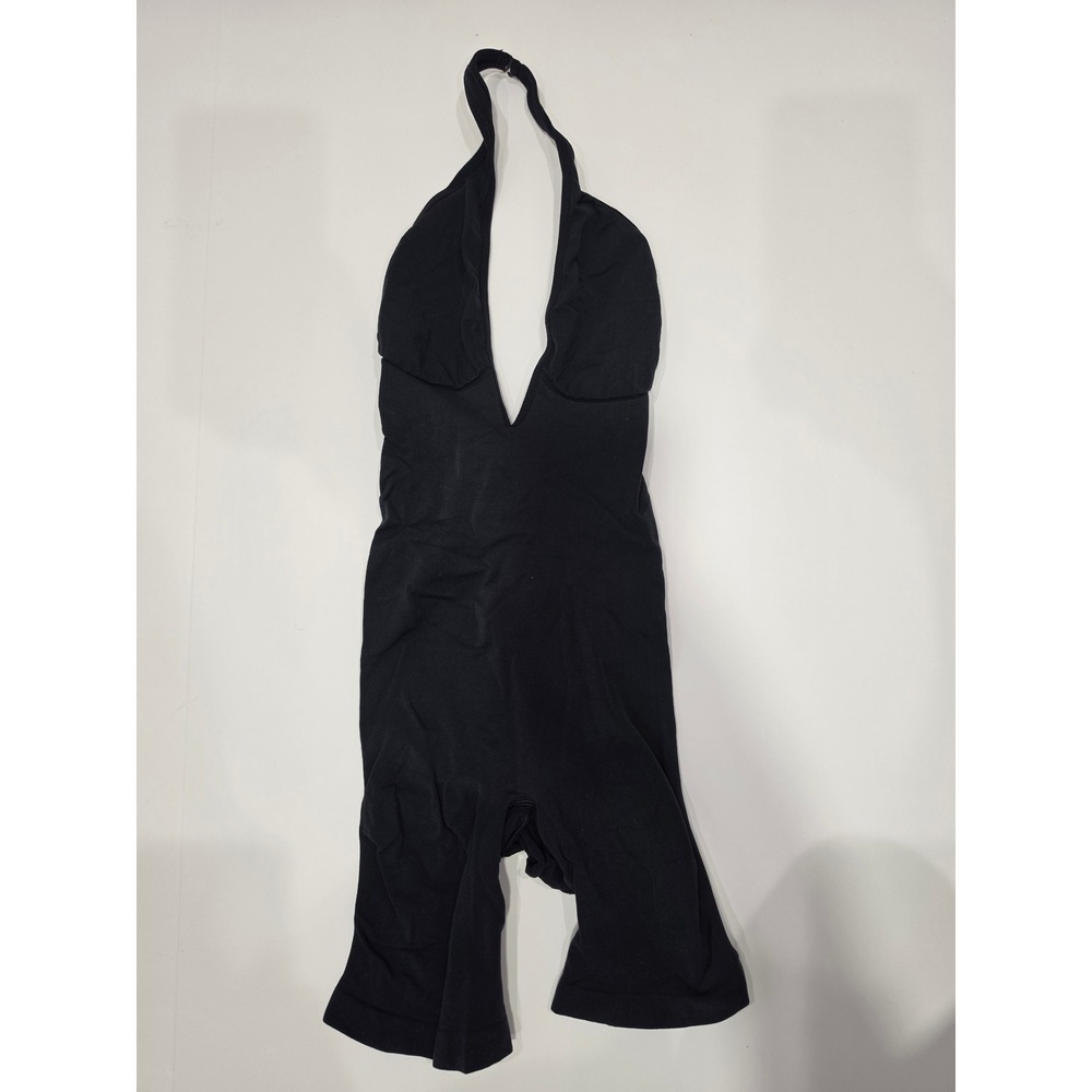 SKIMS Sculpting Bodysuit Deep V Halter Black Shorts S